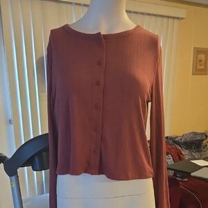 NWOT Button Up Long Sleeve Blush Colored Crop Top